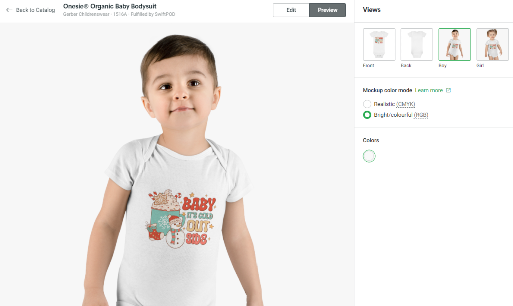 Mock up of print on demand baby onesies on Printify