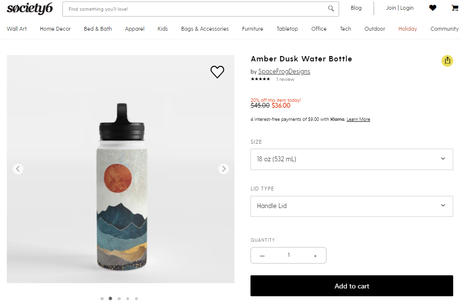 All over printed water bottles on Society6