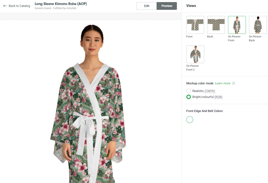 Mock up of a kimono robe I created on Printify