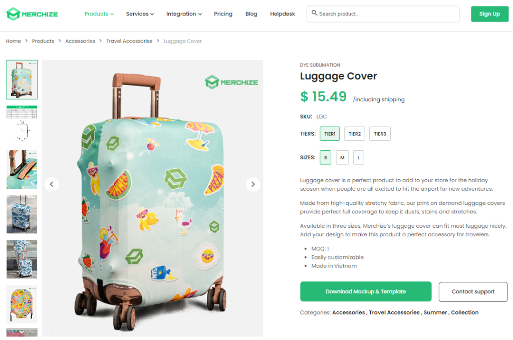 Print on demand luggage cover on Merchize