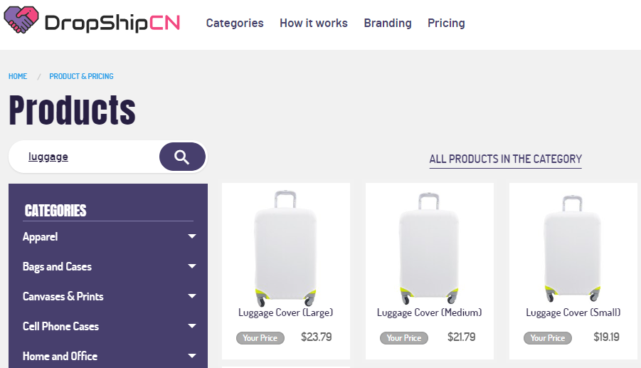 Luggage covers on DropShipCN
