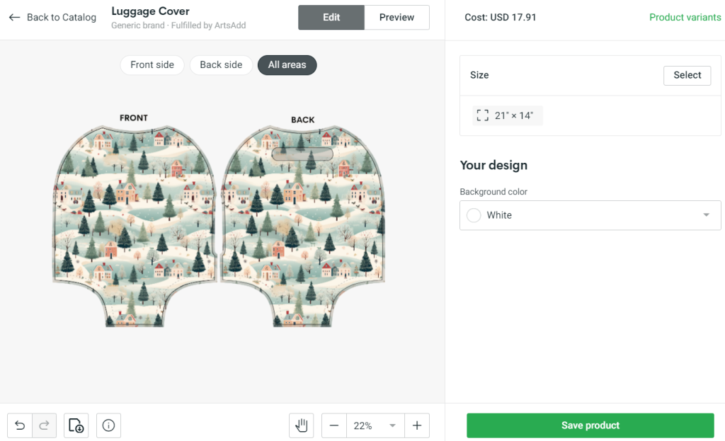 Designing a luggage cover on Printify