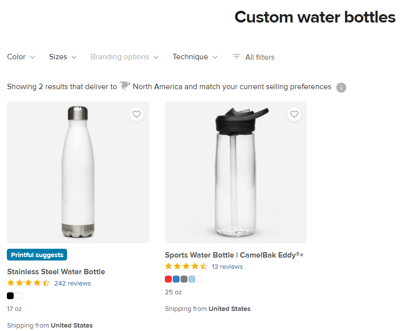 Custom water bottles to design with Printful