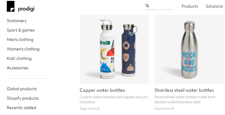 Copper and steel water bottles on Prodigi