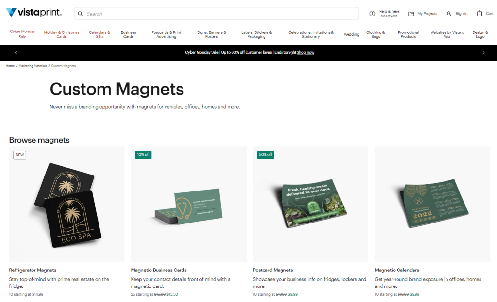 Selection of custom magnets on VistaPrint