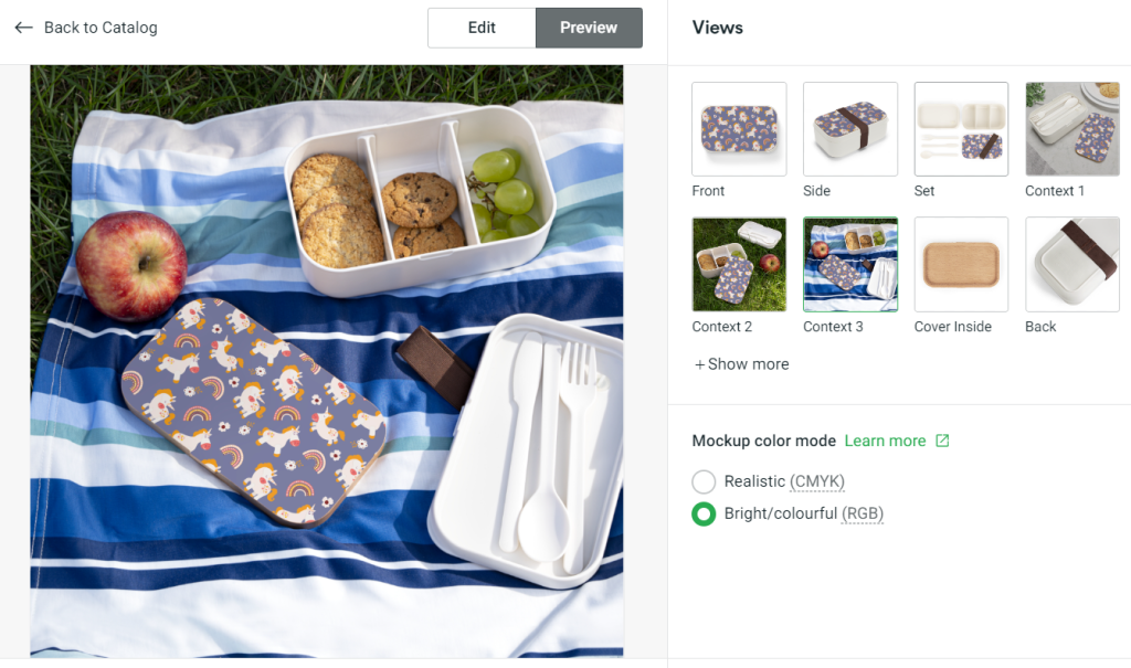 Mock up of a lunch box I created on Printify