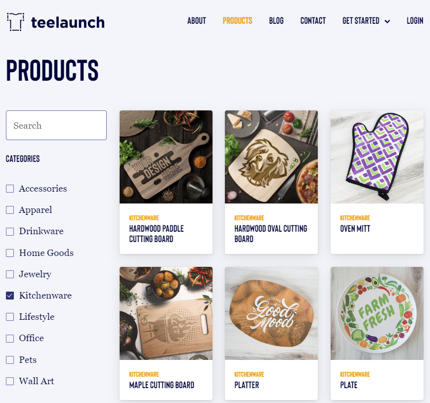 Teelaunch's print on demand kitchen products