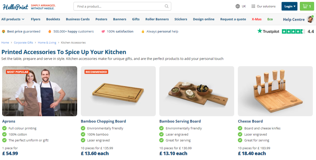 Custom kitchen products on HelloPrint