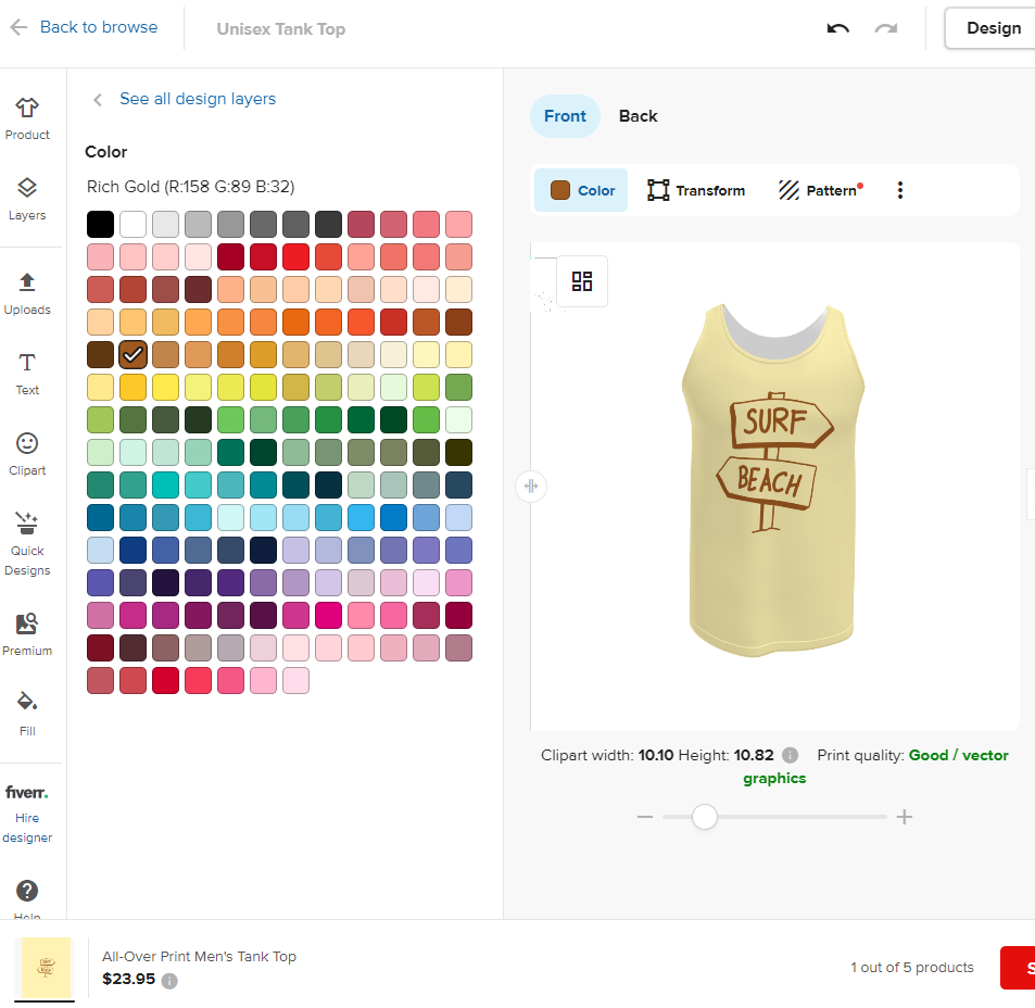 Designing an all over print tank top on Printful