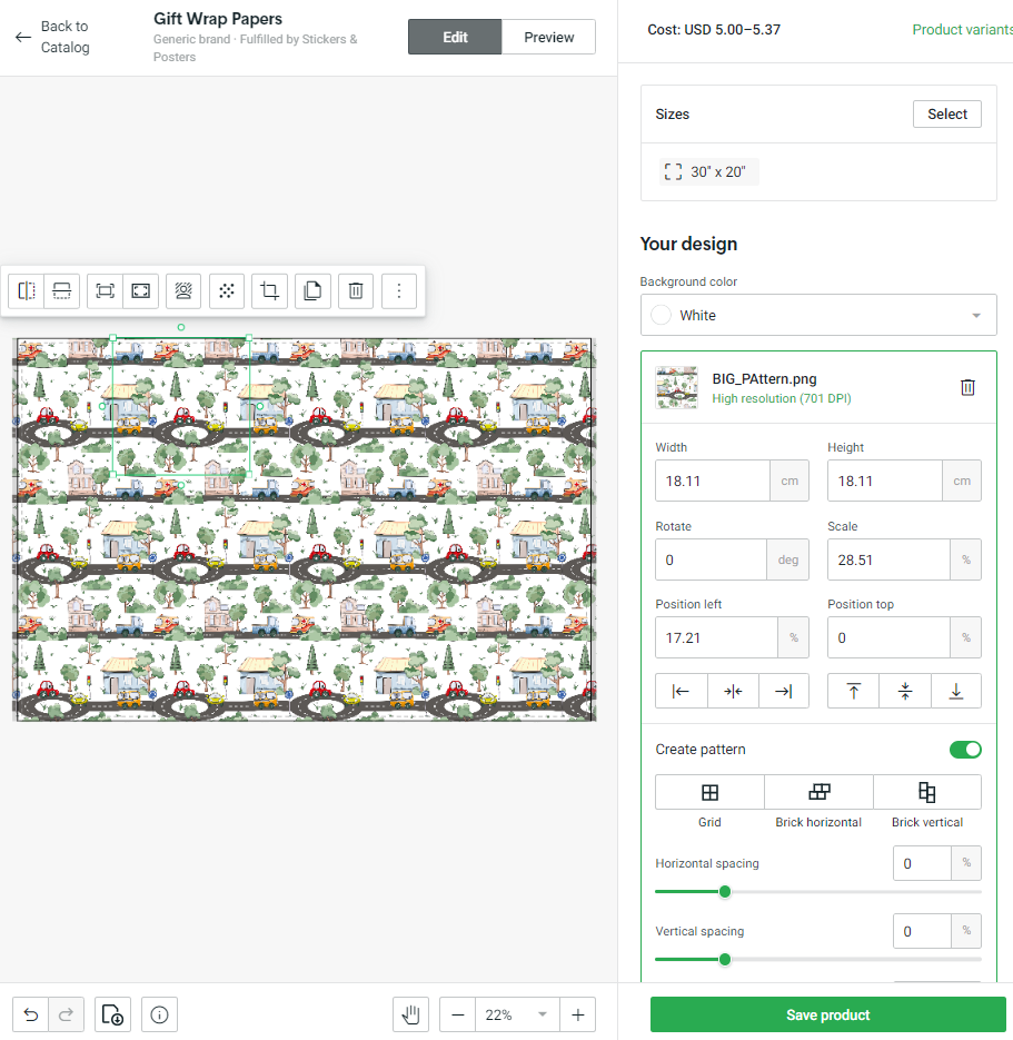 Designing a custom wrapping paper on Printify
