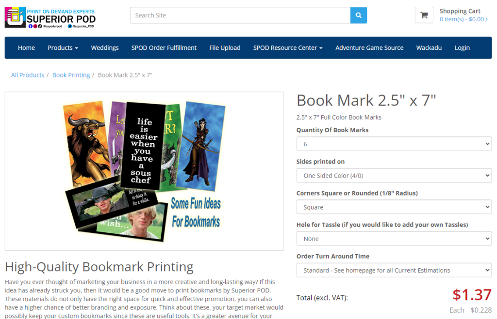 Print on demand bookmarks on Superior POD