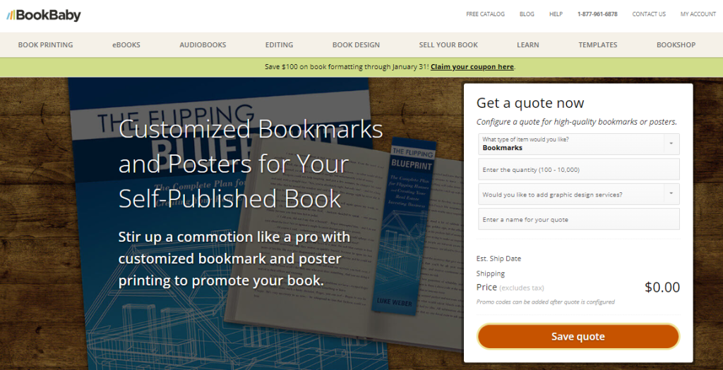 Customized bookmarks on BookBaby