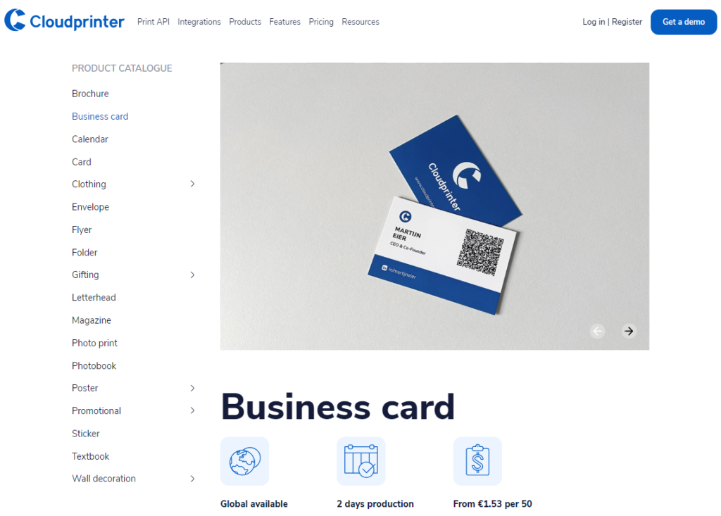 Print on demand business cards on Cloudprinter