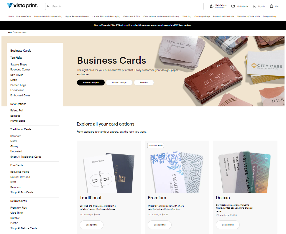 Types of business cards to design on VistaPrint