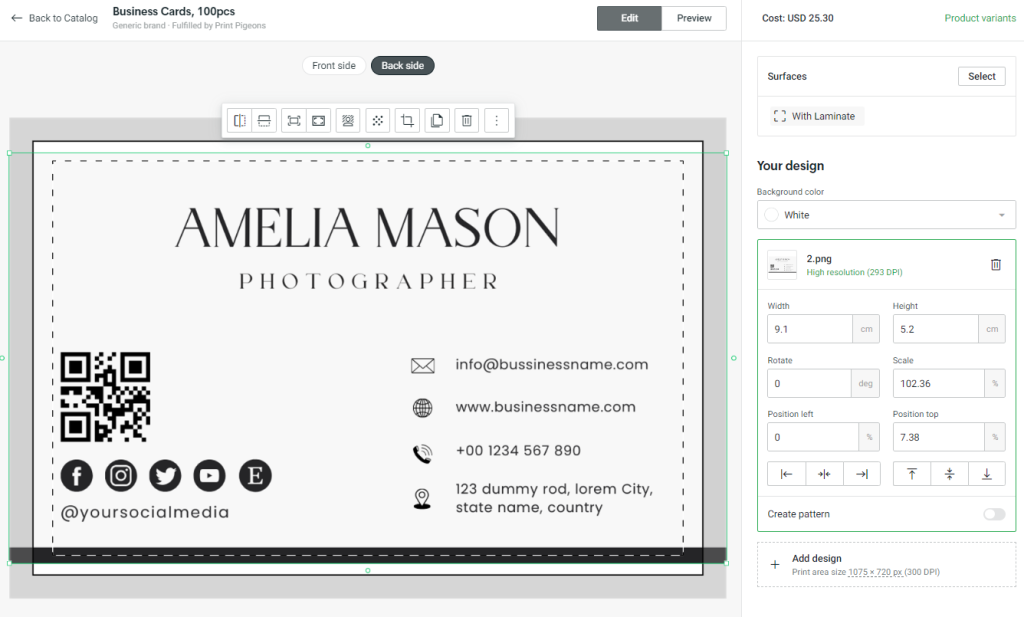 Designing a Printify business card
