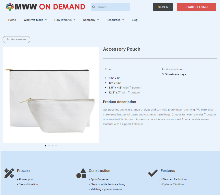 Print on demand accessory pouch on MWW On Demand