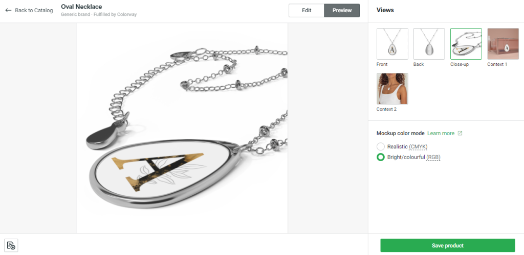 Mockup of a print on demand necklace on Printify