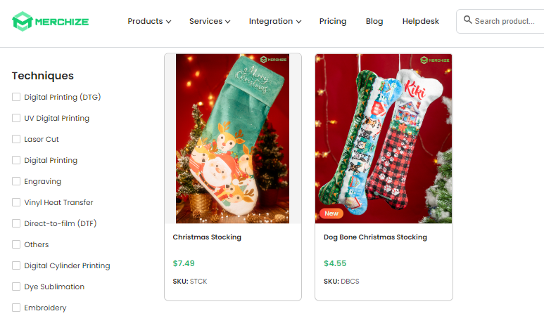 Merchize's print on demand Christmas stockings