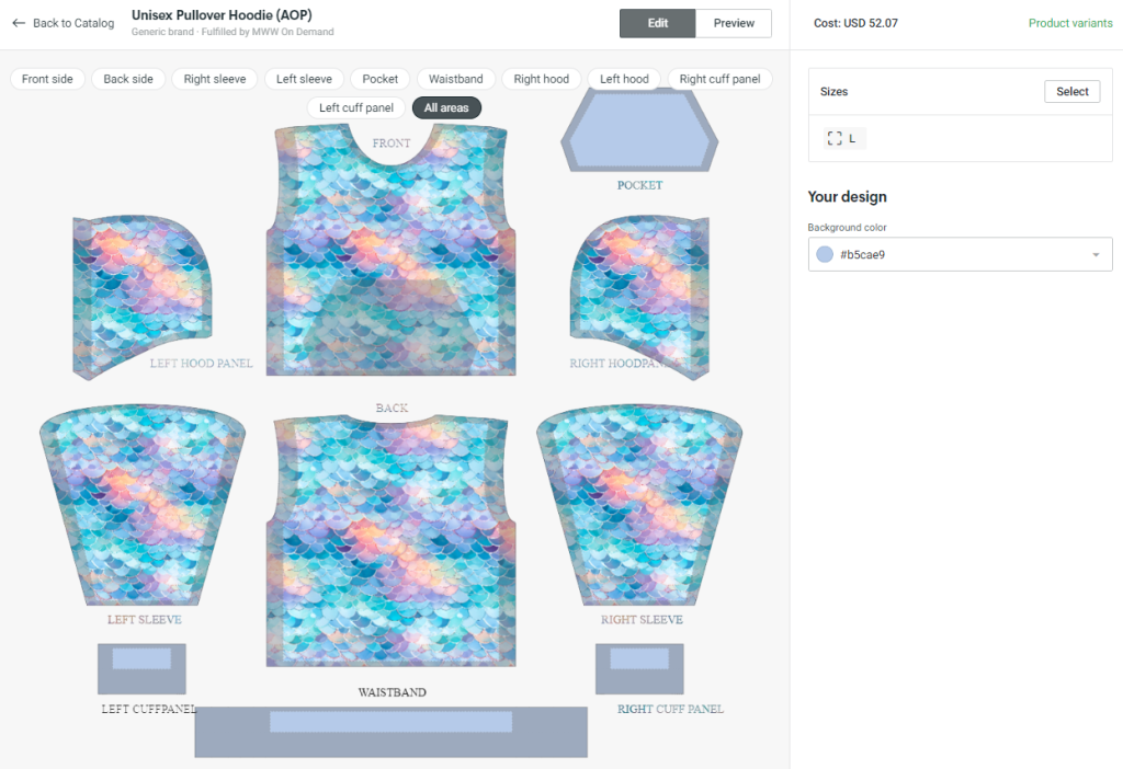 Designing all over print hoodies with print on demand using Printify