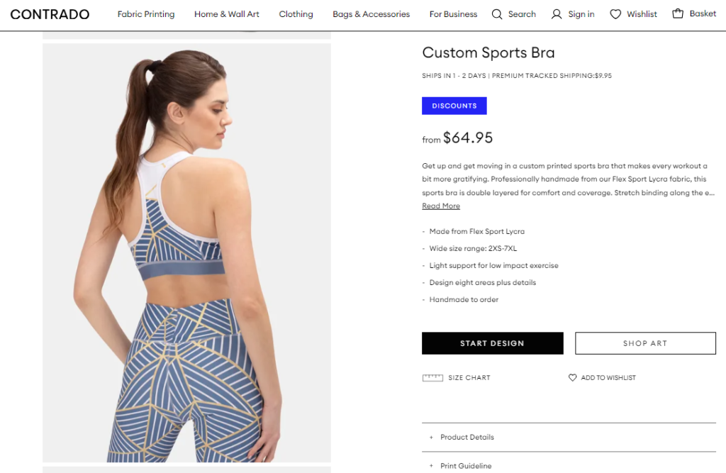 Custom printed sports bra on Contrado