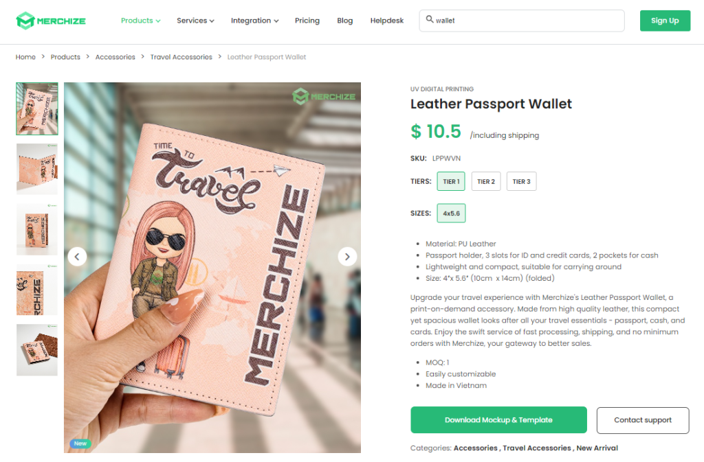 Custom wallets print on demand on Merchize