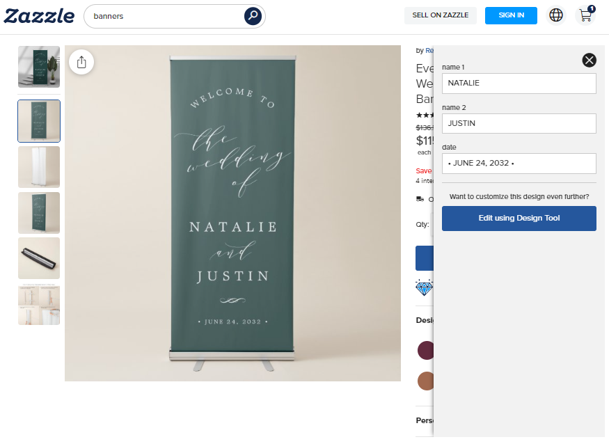 Personalizing a wedding banner on Zazzle
