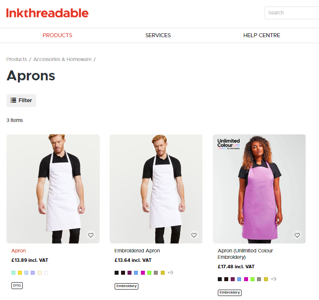 Print on demand aprons on Inkthreadable