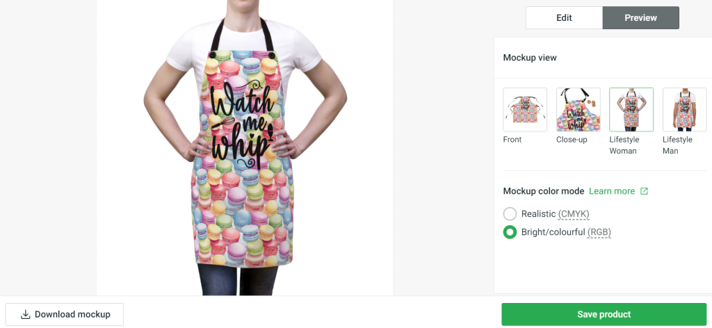 Mock up of print on demand apron on Printify